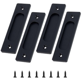 4 PCS Sliding Barn Door Handle, Black Recessed Finger Flush Pull, Aluminum Alloy Handles Drawer Handles, Finger Pull, Pocket Door Pull with 8 Screws (Black)