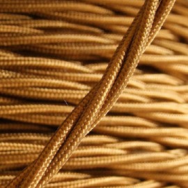 Art Deco Emporium PRE-CUT 10 Meter Length Vintage Styled British Antique Gold Coloured Cloth Covered Braided Twist Flex - Electric Cable 3 Core; Electrical Wire 6Amp; Lighting Lead 0.75mm