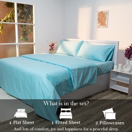 Atelier 100% Cotton Cal King Sheet Set, Bedding Sheets & Pillowcases, Percale Weave 400 TC, 4 Pc California King Sheet Sets, 1 Flat Sheet, 1 Fitted Sheet, 2 Pillowcases, 17" Deep Pocket, Steel Blue