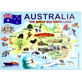 Australia Graphic Map and Attractions Souvenir Fridge Magnet 2.5" X 3.5"