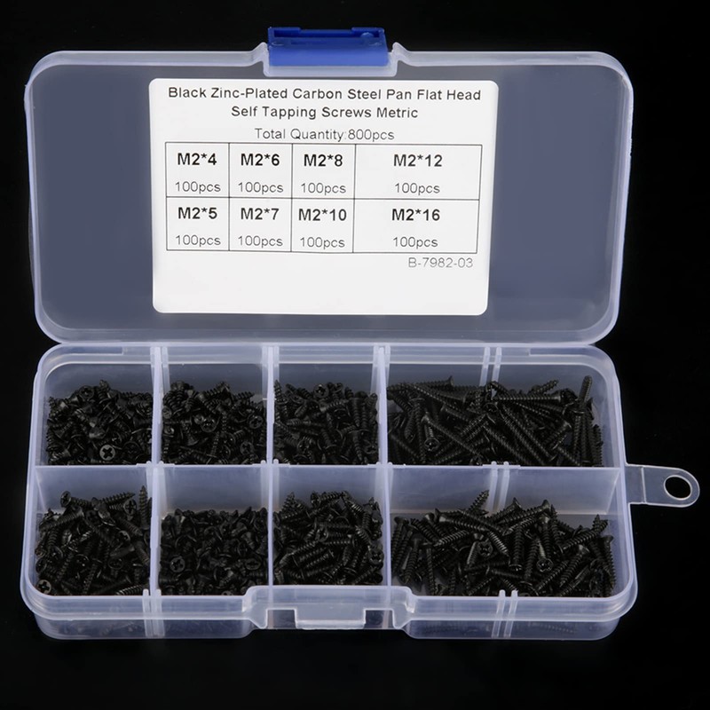 800pcs M2 Carbon Steel Countersunk Screw Cross Screw Self Tapping