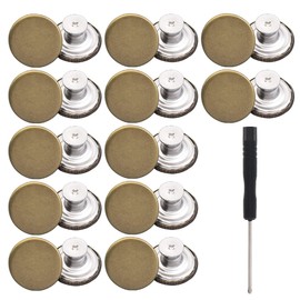 ZningEsxi 12 Pcs Jeans Buttons Pins Pants Tightener Jean Instant Replacement Snap Removable Loose Metal Button Thread Rivets and Screwdrivers (Silver)