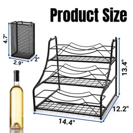 Noamus Coffee Syrup Rack with Basket, 3-Tier 12 Bottles Spice Organizer, Freestanding Metal Wine Bottles Holder, Liquor Cabinet Storage Shelf Stand for Dressing Juice, Kitchen Bar Station Countertop