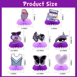 8 Pcs Pop Singer Party Decoration, Purple Butterfly Singer Theme Honeycomb Centerpieces 3D Double Sided Table Decor Supplies for Purple Music Party Decorations