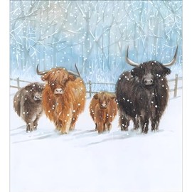 Charity Christmas Cards - Supporting Age UK, British Heart Foundation, Marie Curie and Mind - Pack of 5 - Highland Cows Winter Welcome - Made in the UK - Eco-Friendly
