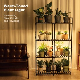 UYEENGY 4-Tier Wooden Plant Stand with LED Grow Lights - Adjustable Shelf for Indoor Plants, Living Room, Balcony - Dimmable & Space-Saving (Plants Not Included)