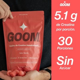 Gomitas de Creatina Monohidratada GOOM - 5.1g por porcin, 30 Porciones, Para Hombres y Mujeres,Sin Azcar, Alto en Protena, 90 Gomitas Sabor Sanda     