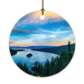 Lake Tahoe Landscape Ornament City Ornament, City Keepsake Gift for Friends/Tour Pal, Landscape Souvenirs for Christmas Tree Decoration, Xmas Hanging Decor, Made in The USA