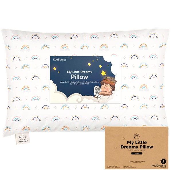 KeaBabies Toddler Pillow with Pillowcase, Jumbo Pillow - Soft Organic Cotton Toddler Pillows for Sleeping - Machine Washable Pillow - Perfect for Travel, Bed Set (Jolly Rainbow)