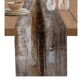Dark Brown Table Runner - 72 Inch Long, Oil Modern Paintings Abstract Kitchen Dining Table Runner Dresser Scarves, Geometric Artwork Grey and Brown Tablerunner for Coffee Table Wedding Party Banquet