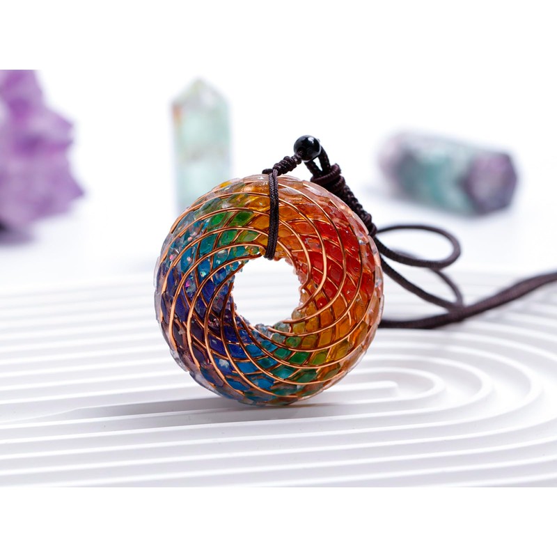 Tan Ran 7 Chakra Glass Rodin Coil Pendant Necklace