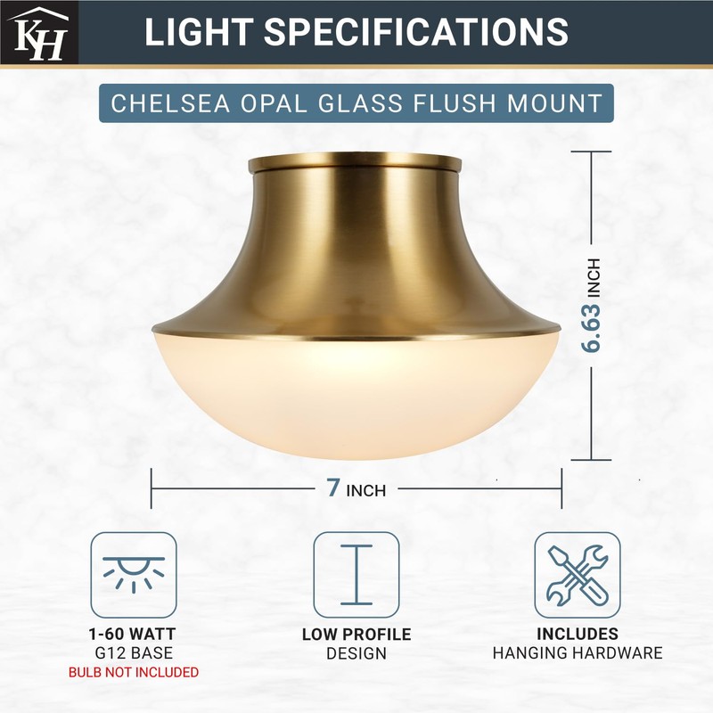 Kenroy Home Chelsea Opal Glass Flush Mount with Gold Metal
