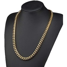 Rockyu Men's Kihei Chain Necklace, Silver, 18K Plated, Thick, Stainless Steel, Hypoallergenic, Accessory, Miami Cuban Link Necklace