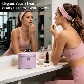 BOYATU Makeup Bag Vanity Case: Vegan Leather Cosmetic Bag for Women - Waterproof Travel Toiletry Organizer with Removable Divider - Portable Make up Bag with Handle (Purple)
