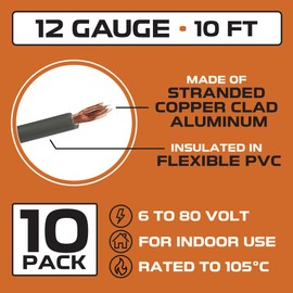 Iron Forge Cable 12 Gauge Automotive Wire - 10 Roll Assortment Pack with Dispenser Box - 10 Ft Copper Clad Primary Wire per Roll, 12 Gauge Wire 10 Ft Stranded Copper Clad Aluminum Auto Wire