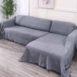 LUFEIJIASHI Sectional Couch Covers l Shape 3 Seater 2 Pieces Couch Covers for Sectional Sofa l Shape with Chaise Large Sectional Sofa Cover for Dogs pet Protector Furniture Covers (Grey, X-Large)