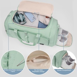 YOUNGOA Gym Bag for Women with Shoe Compartment, 25L Right Capacity, Green