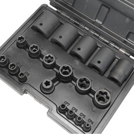 External Torx Plus Socket Set 6 Point EP Socket EP4, EP5, EP6, EP7, EP8, EP10, EP11, EP12, EP14, EP16, EP18, EP20, EP22, EP24, EP26, EP28, EP30, EP32 with 1/2'' 3/8'' 1/4'' Dr E-Torx Plus Sockets 19pc