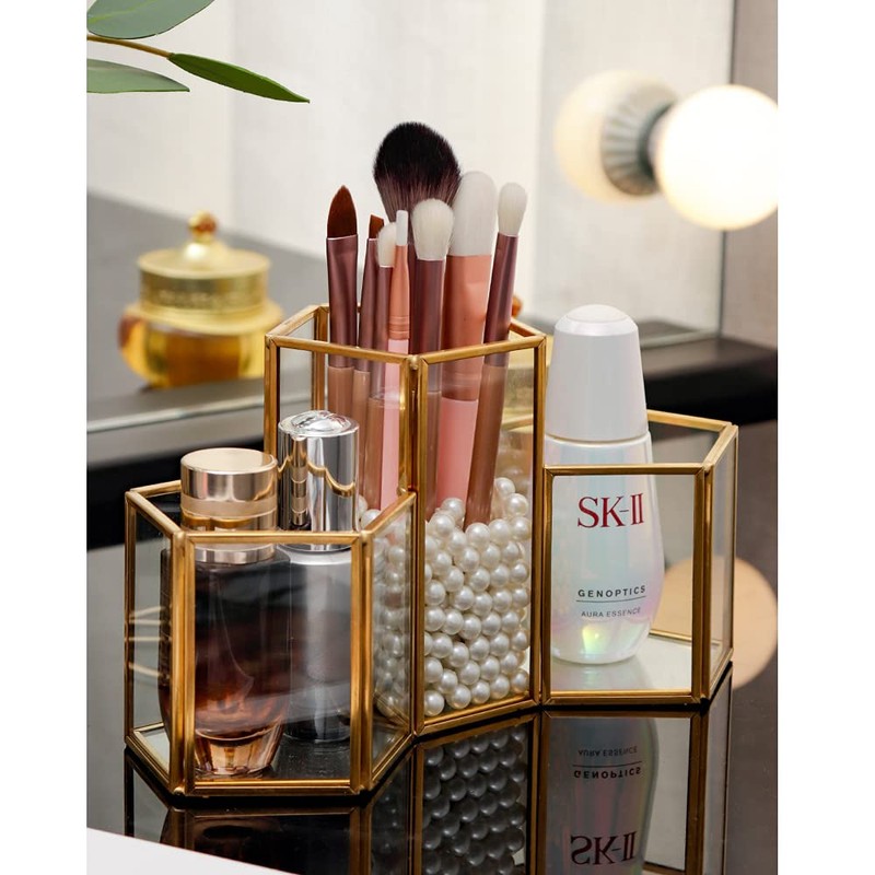 HARLIANGXY Makeup Brush Holder Glass Cosmetic Organiser Makeup Brush Storage