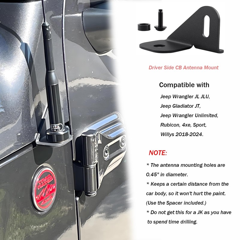 Teurroie Driver Side Antenna Mount for 2018-2024 Jeep Wrangler JL/JLU