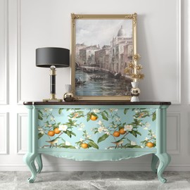 Blue Bird Wallpaper Peel and Stick, Vintage Floral Lemon Fruit Contact Paper, Self Adhesive Removable Retro Botanical Wall Paper Mural for Room Walls Shelves Cabinet Table Drawer Decor 17.5" x 78.7"