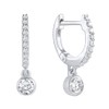 18K Gold Vermeil Drop Hoop Earrings, Cubic Zirconia Crystal Dangle,