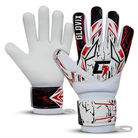 GLOVIX Professional Goalkeeper Gloves for Kids,Youth,Adults & Men–Soccer Goalie Gloves with Finger Protection,Strong Grip Dumbo Latex Palm 4+3mm,Wrist Support (WHITE/RED, 10)