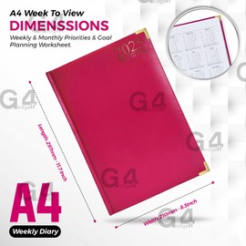 G4GADGET 2025 A4 Week To View Pink Diary Week On Two Pages Weekly Diary For Home and Office Use Desk Diary