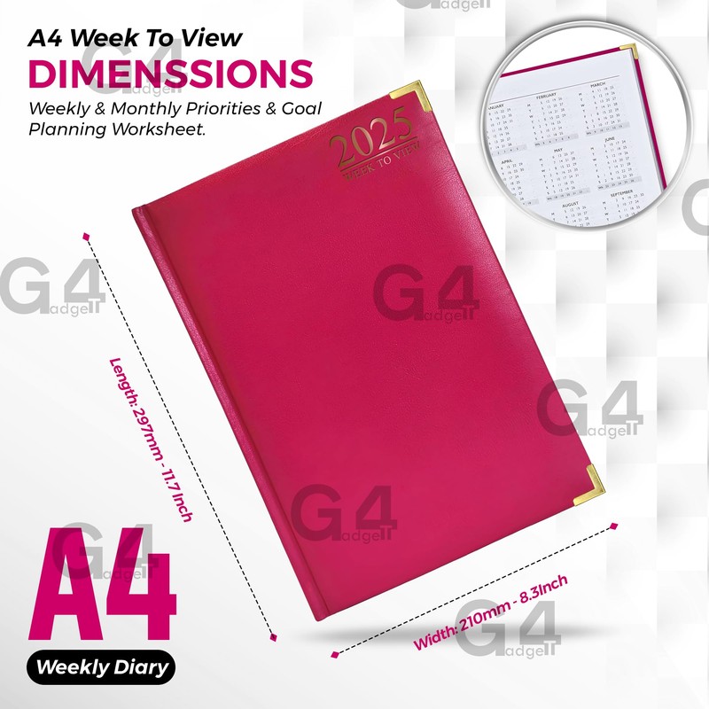 G4GADGET 2025 A4 Week To View Pink Diary Week On