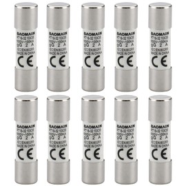 Baomain Fuse Link RT18-32 (RO15 RT14 RT19) Cylindrical Ceramic Tube 10x38mm 500V 2A CE listed 10 Pack