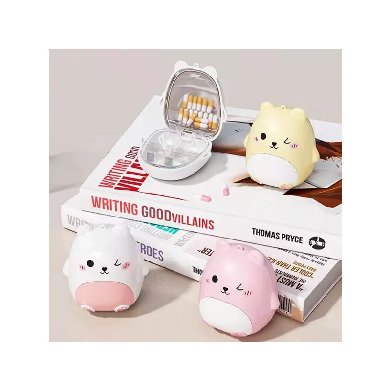 Little Bear 새로운 작은 곰돌이 모양 휴대용 이중 칸막이 약통
