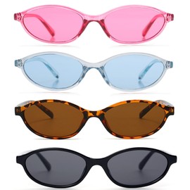 FSMILING 2/4 Retro Oval Sunglasses Women's Vintange Slim Skinny Trendy 90S Sunglasses for Women, Mix E