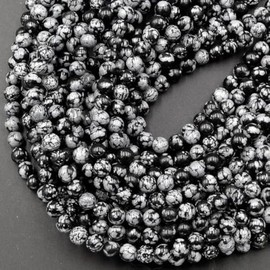 Zenkeeper 108 Pcs Snowflake Obsidian Beads for Jewelry Making 8 MM Snowflake Obsidian Gemstones Loose Stone Beads