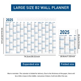 IHCEMIH 2025 Wall planner, Full Year Wall Calendar 2025 B2 Max Daily Planners Large Yearly Family Organiser with Mount Dots and Stickers for Home Office Work School Academic UK (52.5*74.2 cm) - Blue