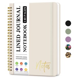 Lined Spiral Journal Notebook for Women, A5 College Ruled Journals for Writing, Hardcover Notebooks for Work, Note Taking and Office School Supplies,140 Pages - Grey Beige