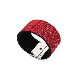 Yecomsy Bohemian Leather Wrap Bracelets Rhinestone Bangle Cuff Wrap Wristband Wide Edge Rhinestone Bracelet Boho Ethnic Leather Cuff Bracelet-Red