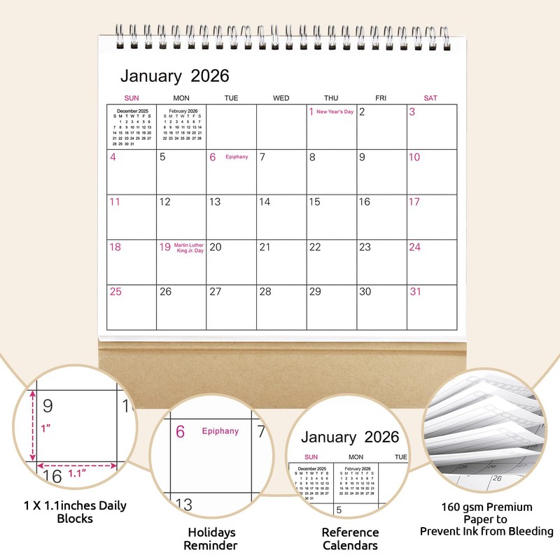 SKYDUE Small Desk Calendar 2026-2027, Jan. 2026 to Jun. 2027,
