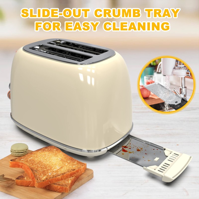 Toaster 2 slice, KitchMix Retro Stainless Steel Toaster with 6