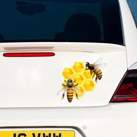 Honeycomb Bee Vinyl Car Window Decals – Waterproof Removable Bumper Sticker 2-Pack, Cute Bee and Hive Design for Laptops, Vehicles, and Water Bottles#B074