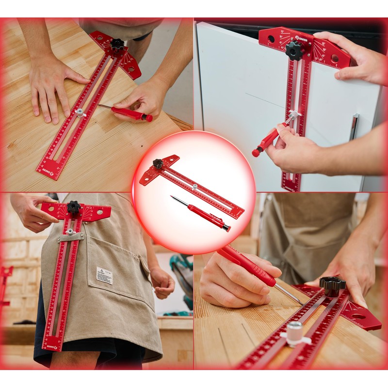 Saker Woodworking Scriber Marking Line Ruler, Adjustable Aluminum Alloy Sliding