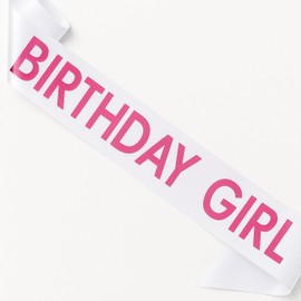 Shimmer Anna Shine “Birthday Girl” Sash – White Satin with Pink Foil Lettering – One‑Size, Comfortable Party Accessory for Birthday Girls & Women