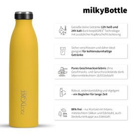 720°DGREE ‘MilkyBottle’ Stainless Steel Drinking Bottle – 1 Litre – BPA-Free, Leak-Proof – Suitable for Carbonated Drinks, Sports, University, School, Fitness, Outdoor, Camping