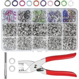 Craftsmanship DIY 200 Sets Metal Snaps Buttons with Fastener Pliers Press Tool Kit for Sewing and Crafting (10 Colors,9.5mm) (Hollow) - Colour: Solid 100set
