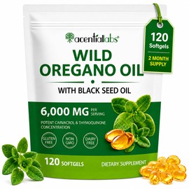 Oregano Oil Softgels with Black Seed Oil 6000mg – Cold-Pressed 2-in-1 Formula – 165mg Naturally Occurring Carvacrol & Thymoquinone – High Strength Mediterranean Herbal Supplement – 120 Softgels