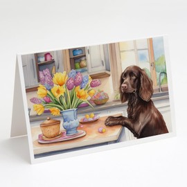 Caroline's Treasures DAC6775GCA7P Decorating Easter Boykin Spaniel Greeting Cards Pack of 8 Blank Cards with Envelopes Whimsical A7 Size 5x7 Blank Note Cards