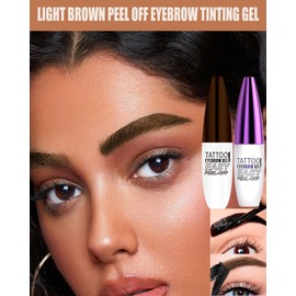 Peel Off Eyebrow Gel Kit,2Pcs Light Brown Tattoo Eyebrow Tinting Gel Easy Peel Off Tinted Eye Brow,Waterproof Long-lasting Up to 3 Days for Women Natural Brows Defined&Fuller Eyes Makeup Gift Set-02