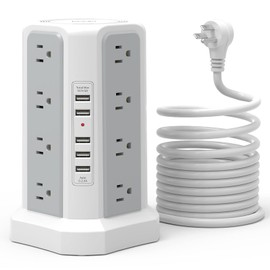 Surge Protector Power Strip with 5 USB Ports,16 AC Outlets,13A Thicker 6FT Extension Cord with Multiple Outlets, Fararaka Power Strip Tower with Surge Protection,Charging Tower for Office Dorm Room