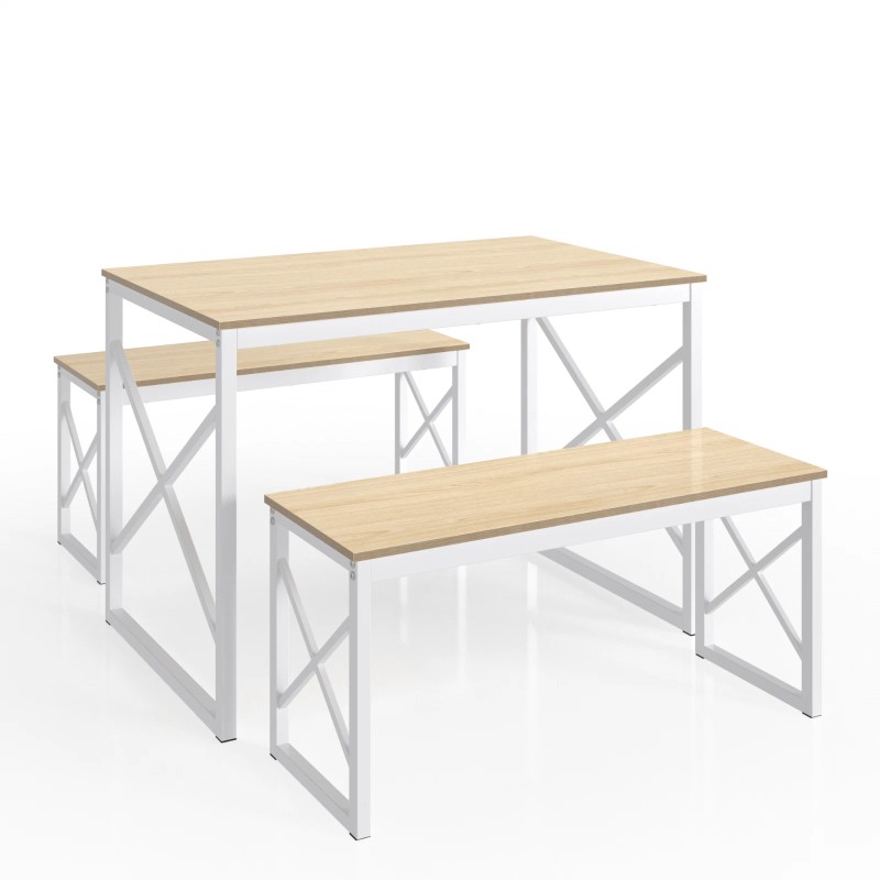 VECELO Wood Dining Table Set for 4 with Bench Kitchen