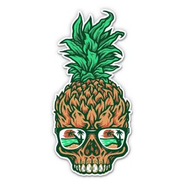 Pineapple Skull Tropical Vibes Surf - 5" Vinyl Sticker - for Car Laptop I-Pad - Waterproof Decal