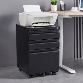 HomJoones 3 Drawer Mobile File Cabinet Under Desk Office, 3 Drawer Locking File Cabinet, Fully Assembled Except Casters, Letter/Legal Size (Black)